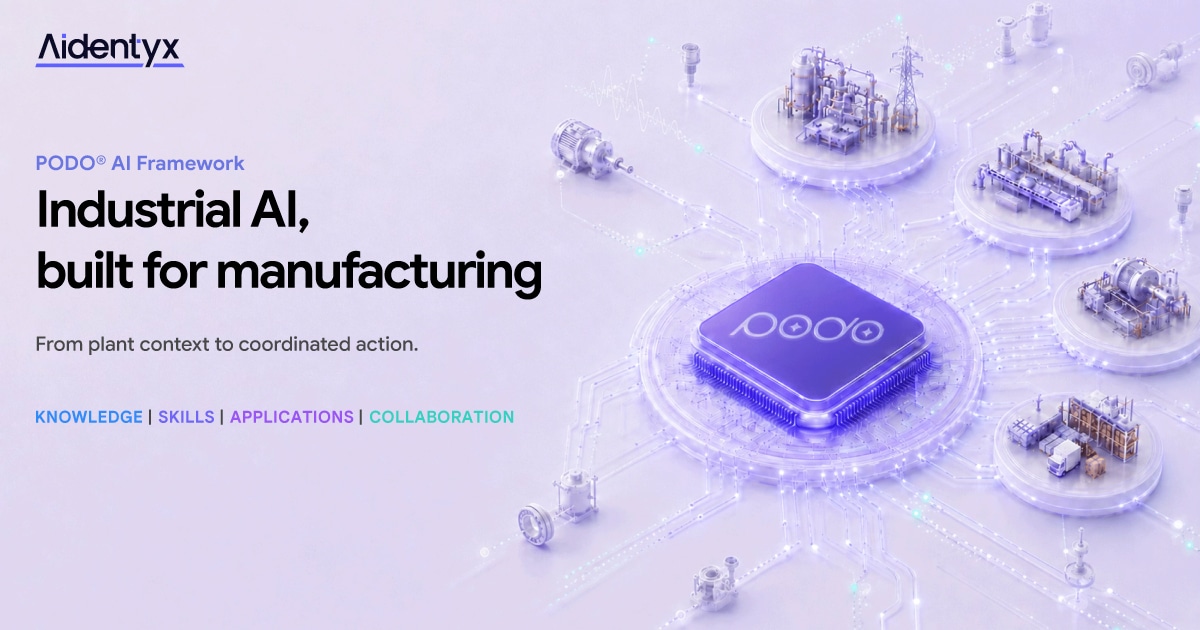 PODO® industrial AI framework for manufacturing connecting plant data, AI applications, and coordinated action