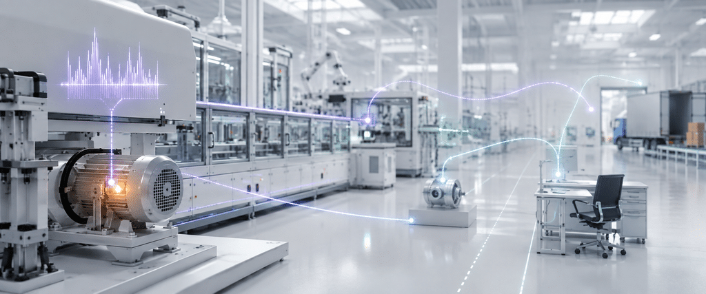 Partial data paths connecting a motor alert with equipment, maintenance resources and production operations