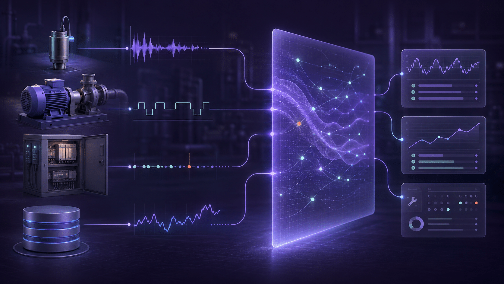 Industrial pump monitored through an AI-powered asset health and anomaly insights workspace