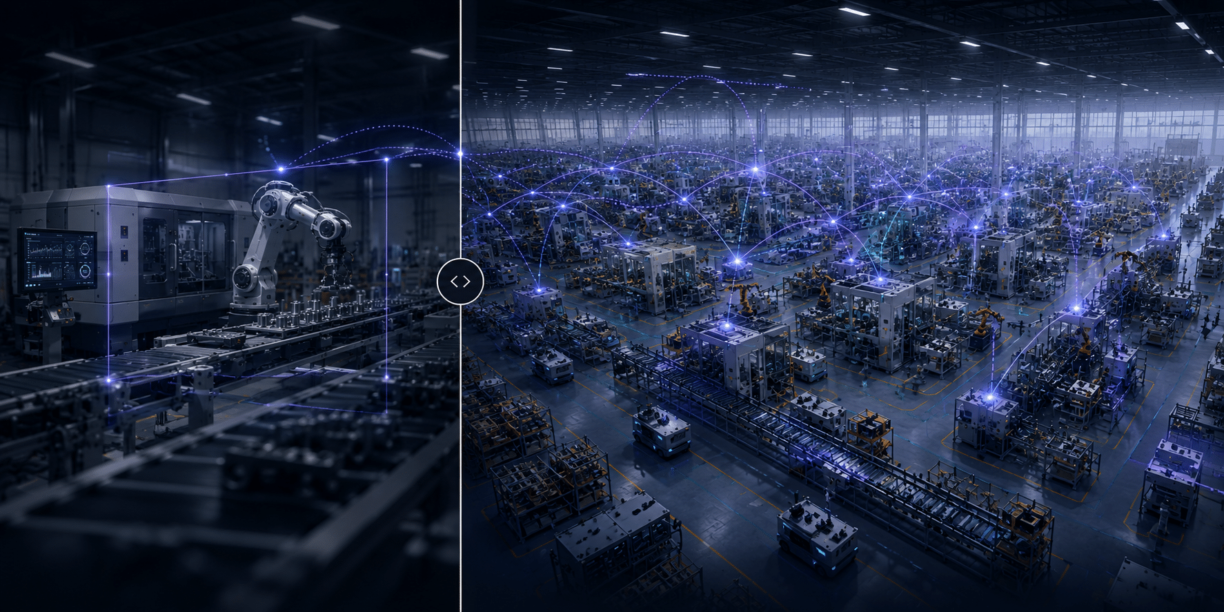 Comparison between a focused manufacturing domain view and a connected plantwide operational view
