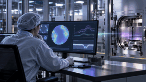 Comparison of affected and reference semiconductor wafers with overlapping evidence patterns.