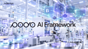 Aidentyx PODO AI Framework visualizing context-aware agentic AI in a semiconductor manufacturing environment
